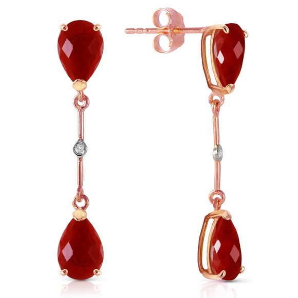 14K. SOLID GOLD DIAMONDS & RUBIES DANGLING EARRING
